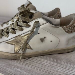 Golden Goose White and Gold Sneakers